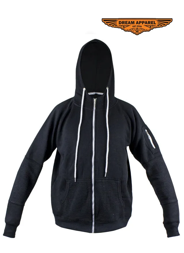 Black Zipped Hoodie W/ Ribbed Panels