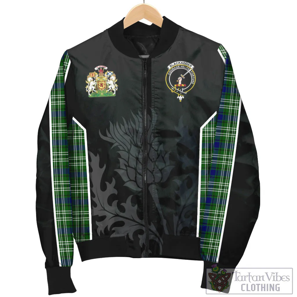 Blackadder Tartan Bomber Jacket with Family Crest and Scottish Thistle Vibes Sport Style