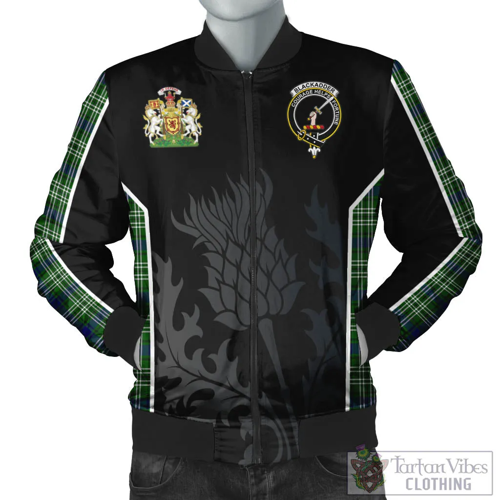 Blackadder Tartan Bomber Jacket with Family Crest and Scottish Thistle Vibes Sport Style