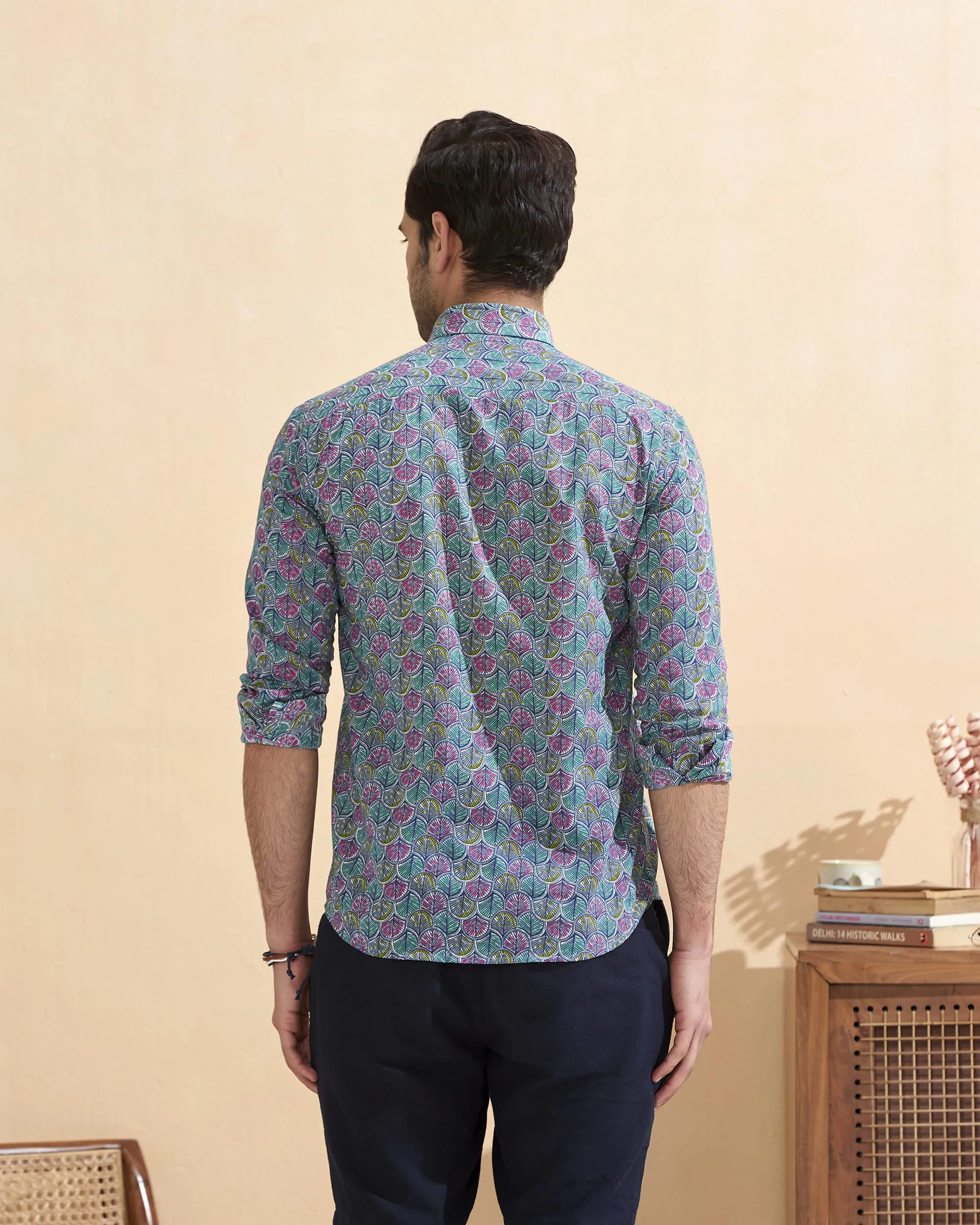 Blue Full Sleeve Cotton Hand Block Printed Men's Shirt