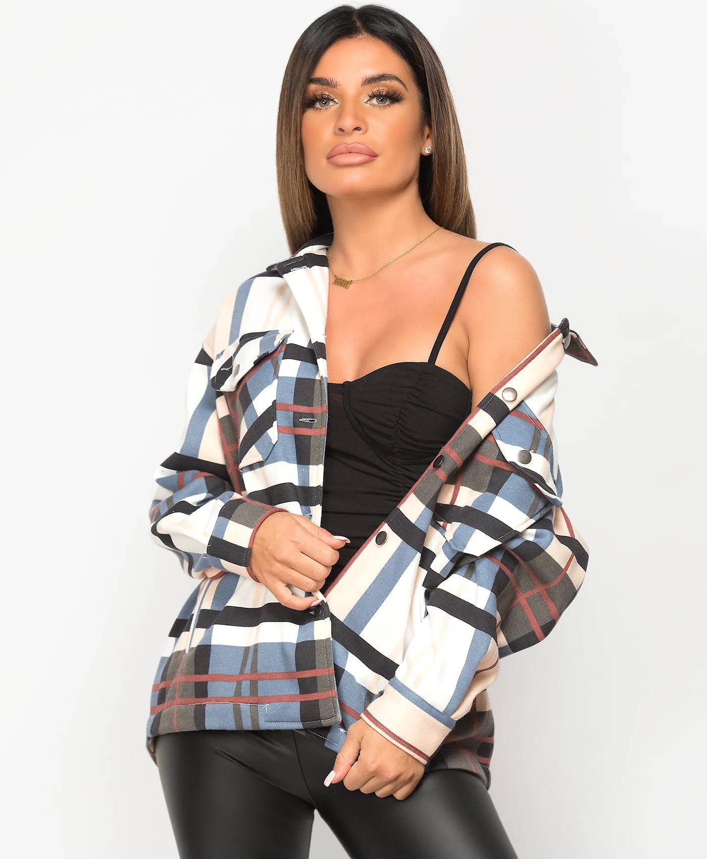 Blush Fleece Oversized Check Shirt Shacket