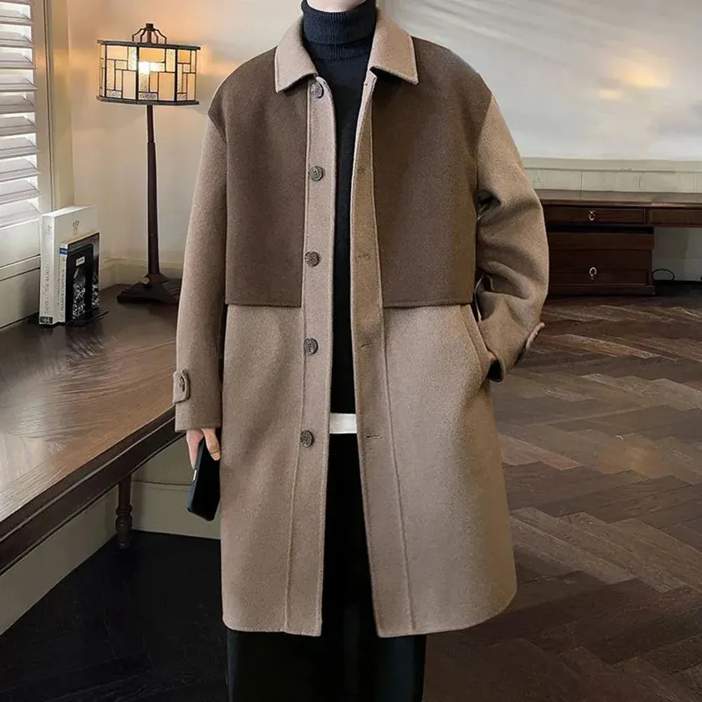 Bonsir Mens Trench Coat Contrast Business Casual Cape Coat Autumn Streetwear Fashion Korean Commuter Long Coat Men'S Clothing 2024