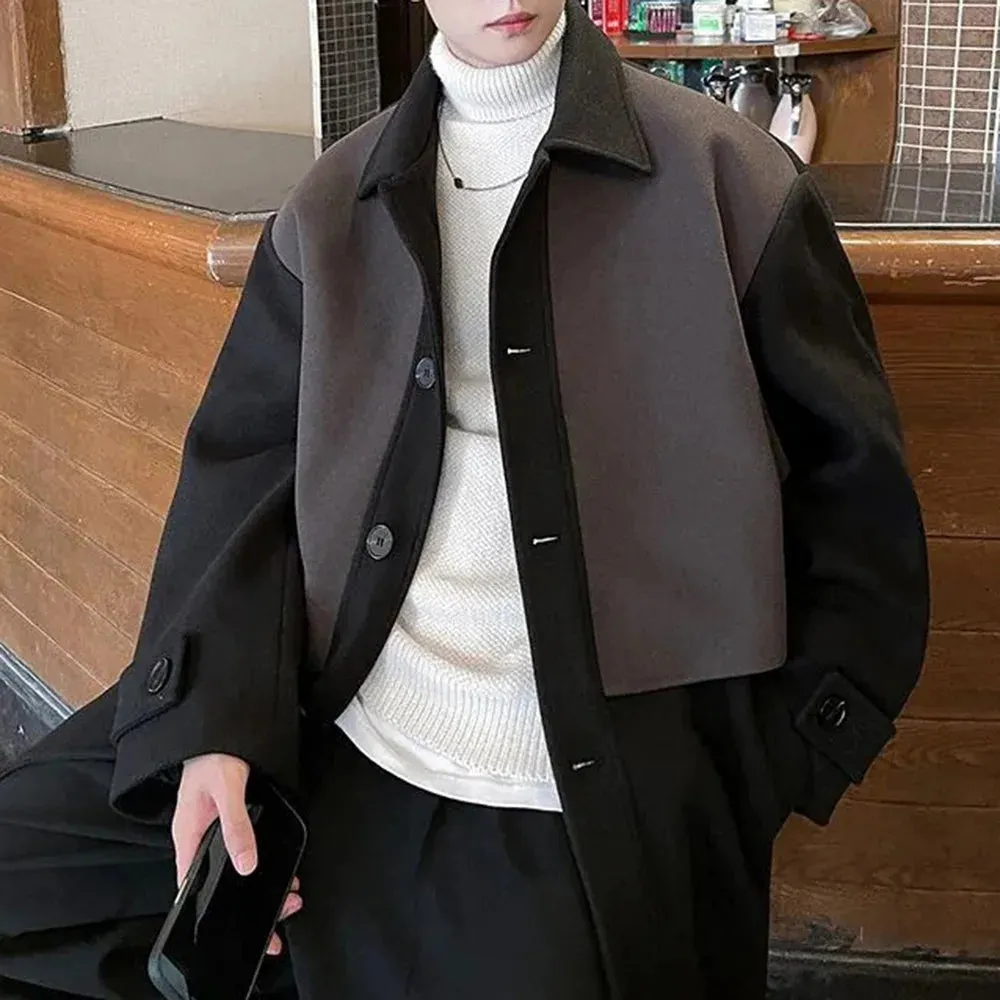 Bonsir Mens Trench Coat Contrast Business Casual Cape Coat Autumn Streetwear Fashion Korean Commuter Long Coat Men'S Clothing 2024