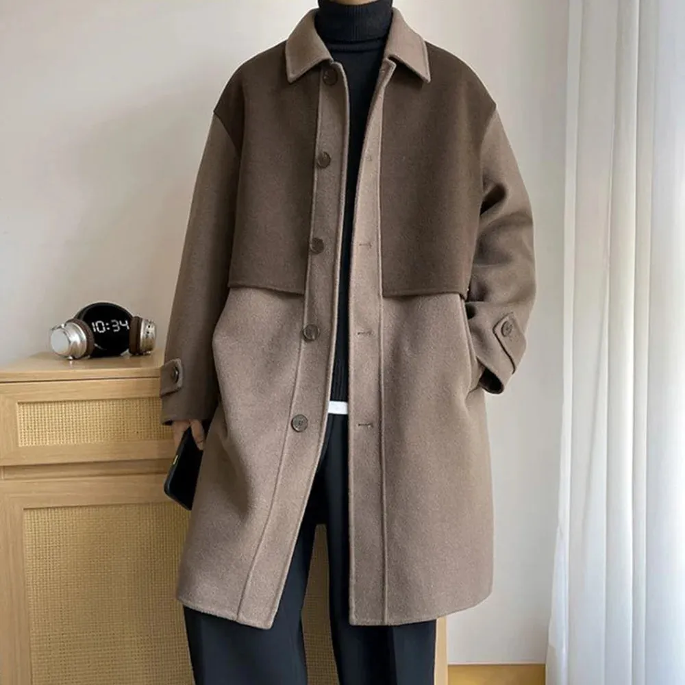 Bonsir Mens Trench Coat Contrast Business Casual Cape Coat Autumn Streetwear Fashion Korean Commuter Long Coat Men'S Clothing 2024