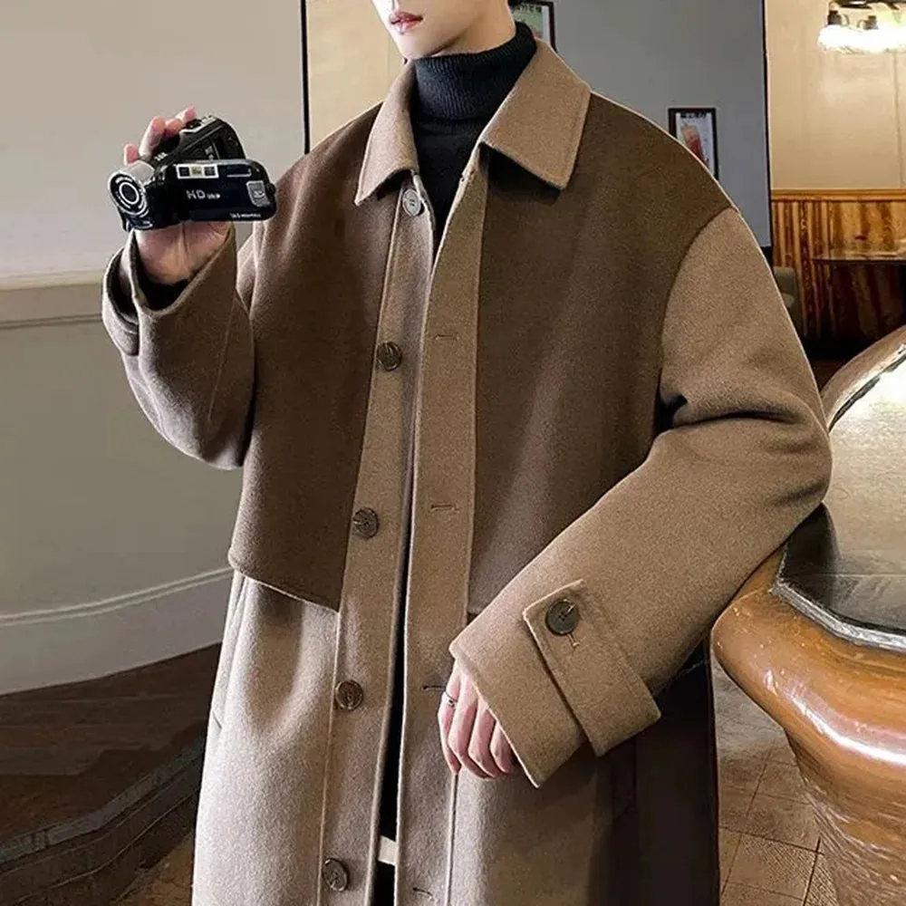 Bonsir Mens Trench Coat Contrast Business Casual Cape Coat Autumn Streetwear Fashion Korean Commuter Long Coat Men'S Clothing 2024