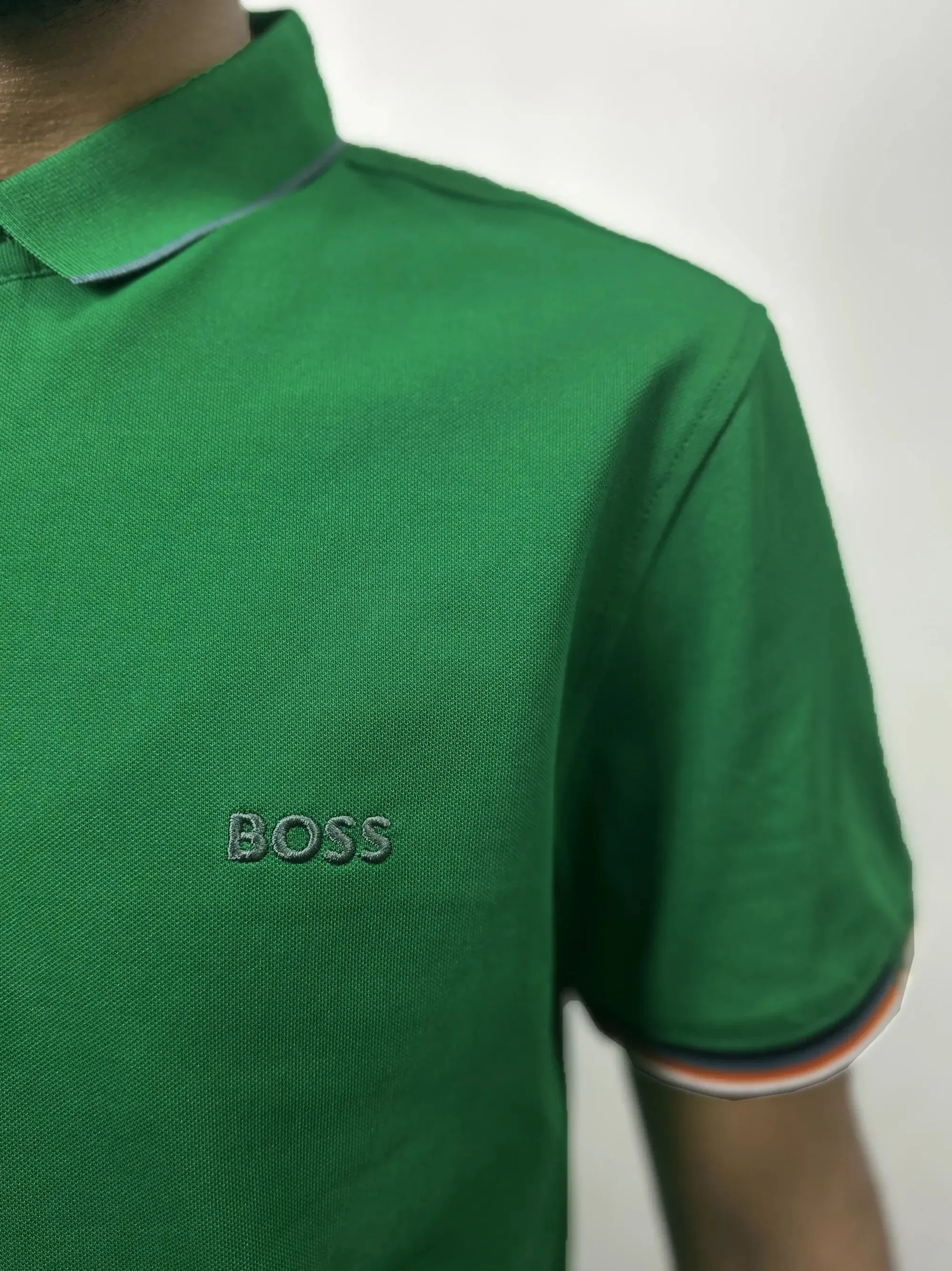 Boss Multicoloured Rib Logo Green Polo Shirt