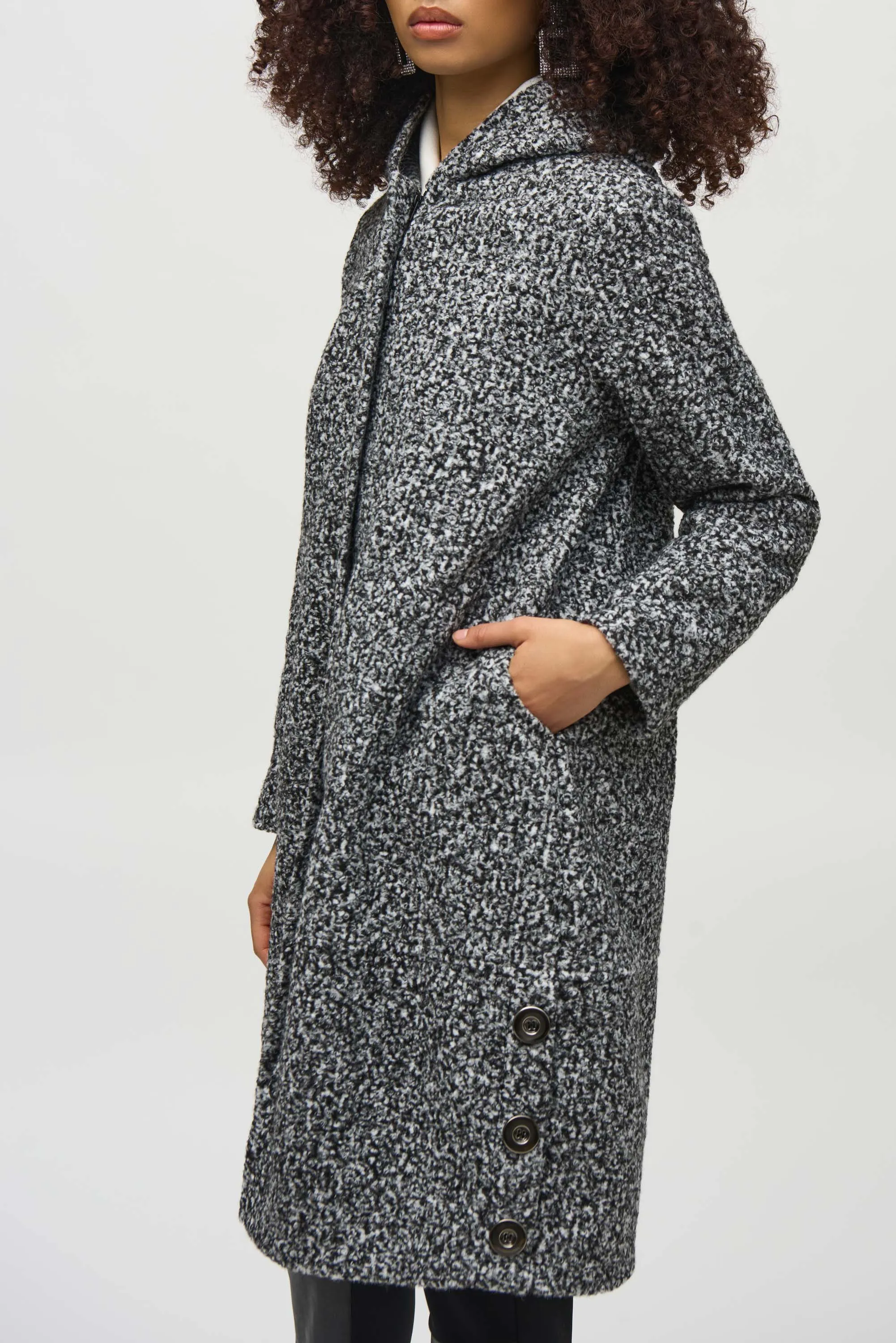 BOUCLE KNIT HOODIE COAT