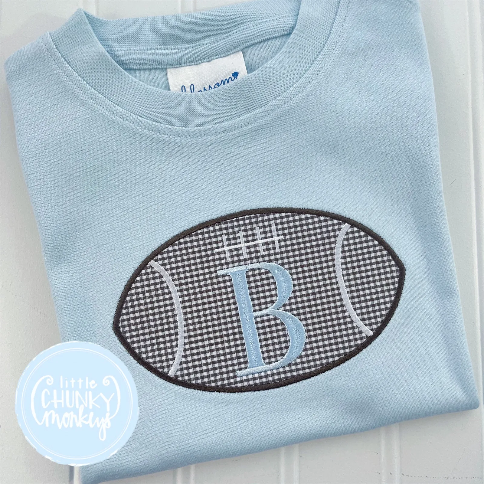 Boy Shirt - Applique Football on Light Blue