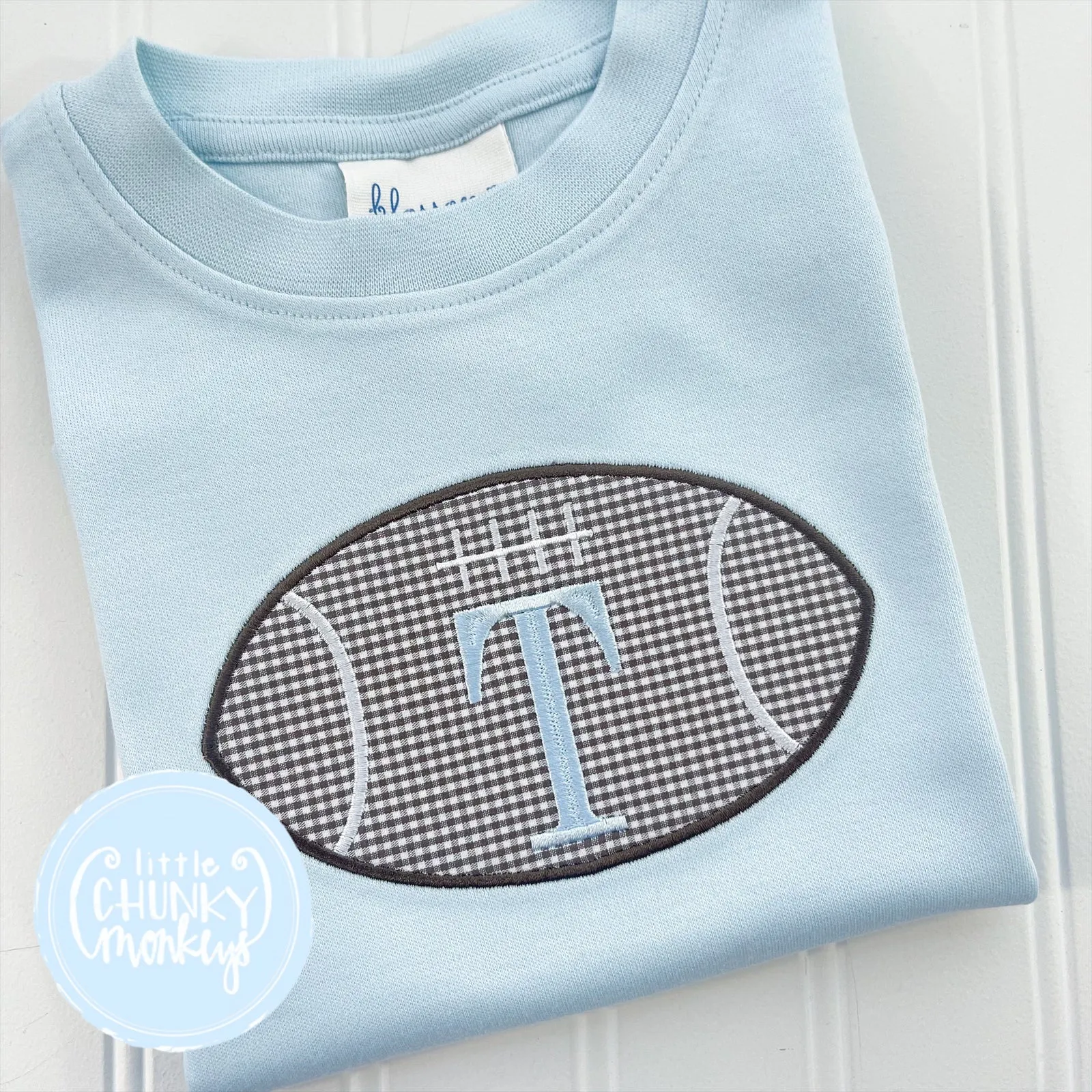 Boy Shirt - Applique Football on Light Blue