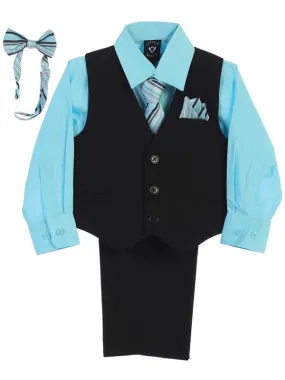 Boys Aqua Shirt Zipper Tie Bow Tie Vest Pant Set  Size 6M-12Y