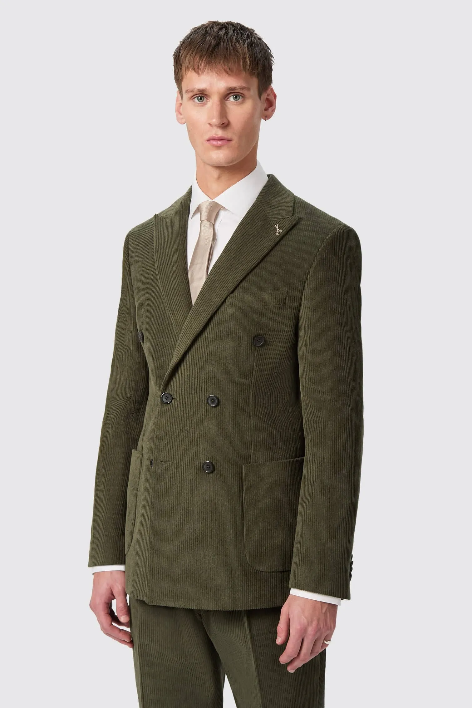 Brisbane Slim Fit Green Corduroy Double Breasted Suit