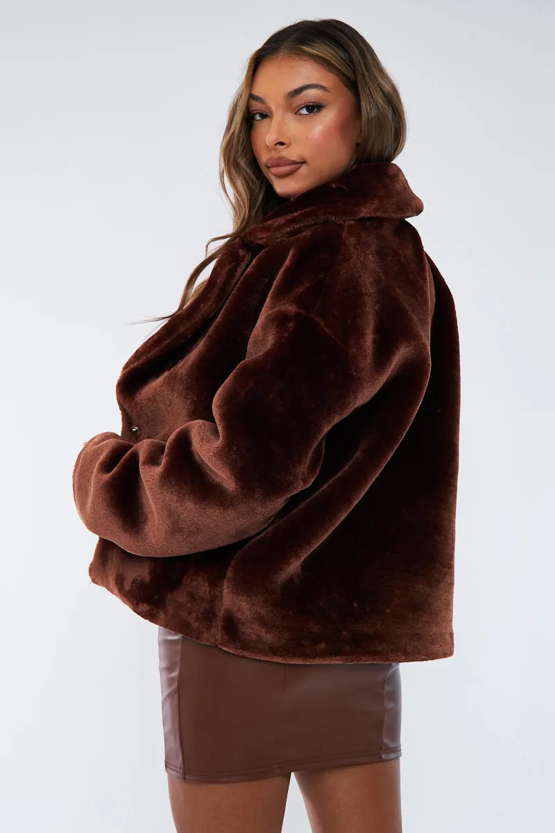 Brown Cropped Faux Fur Coat - Janara