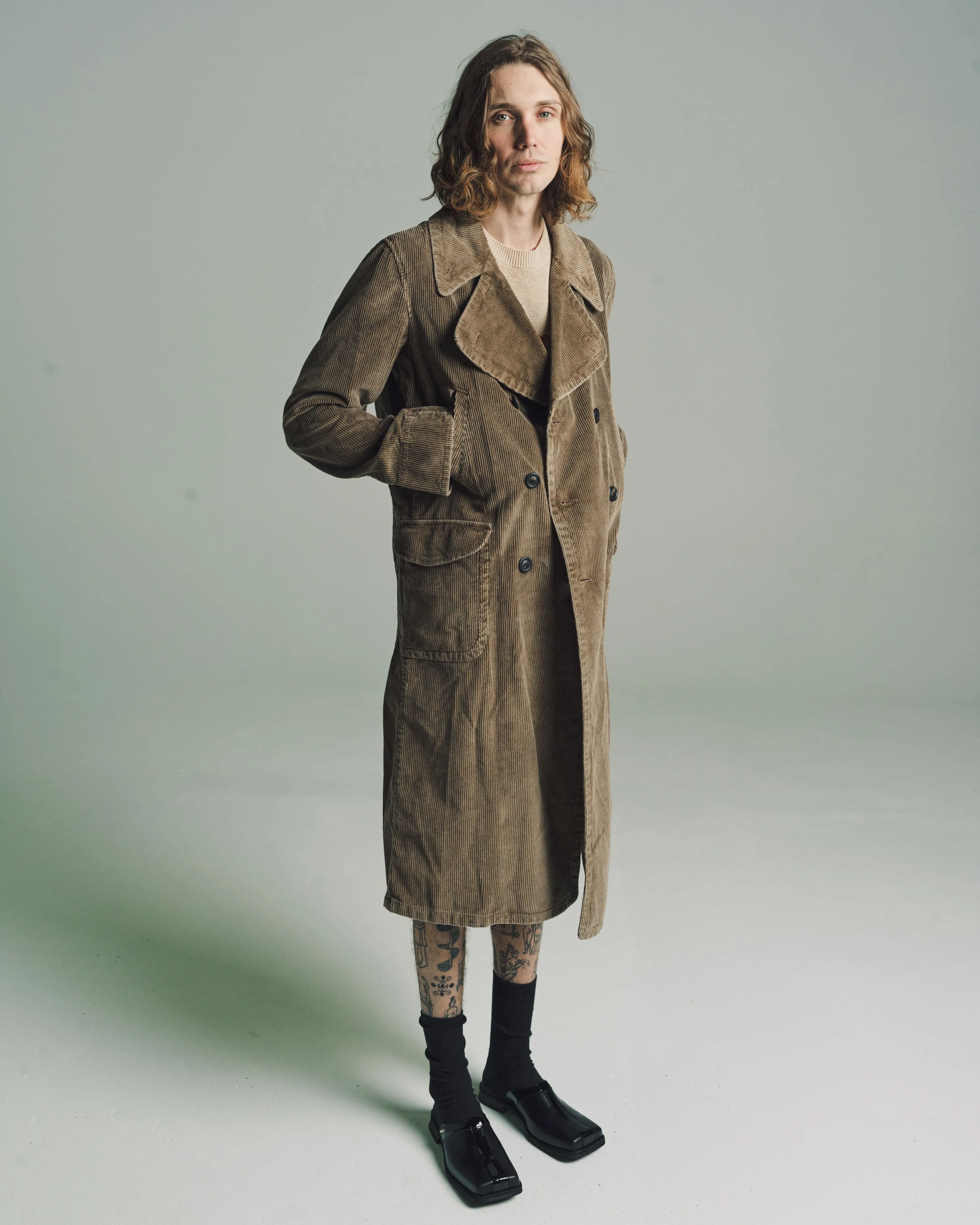 Brown Enzyme Cord Biker Trench