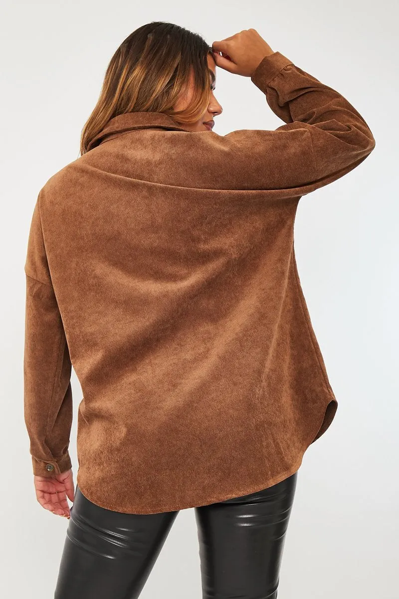 Brown Oversized Fit Corduroy Shirt - Brina