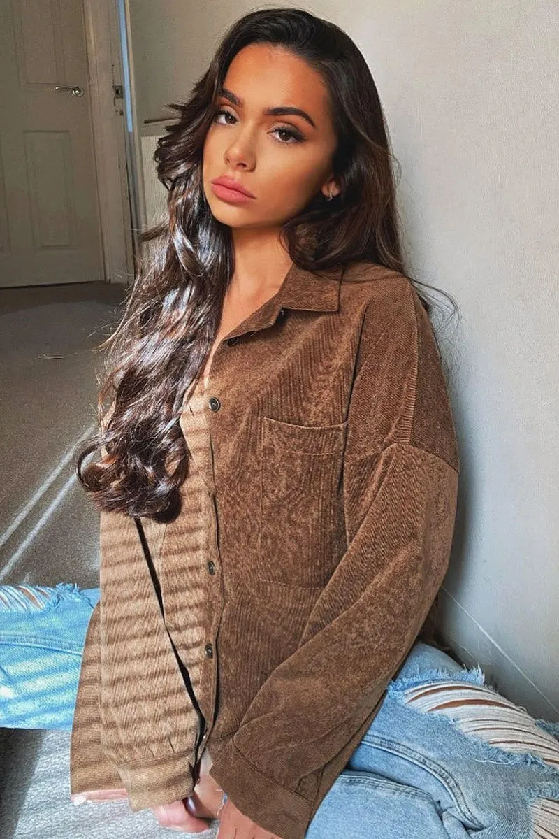 Brown Oversized Fit Corduroy Shirt - Brina