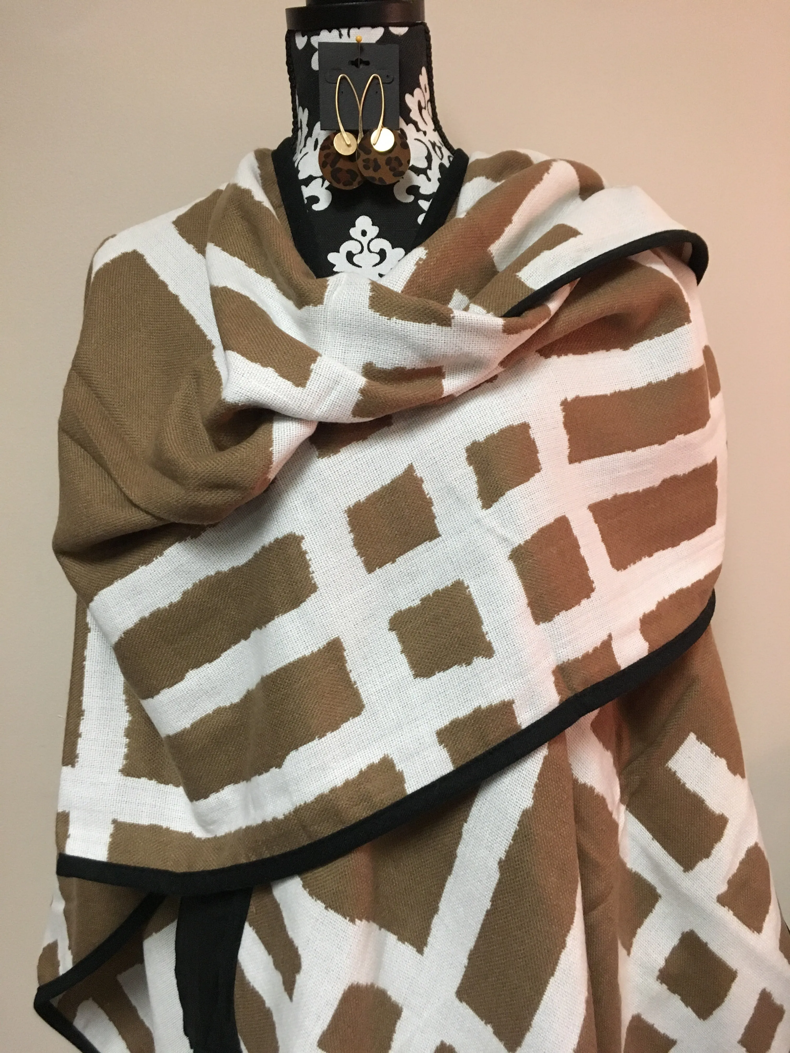 Brown/Cream Black Edging Reversible Cape