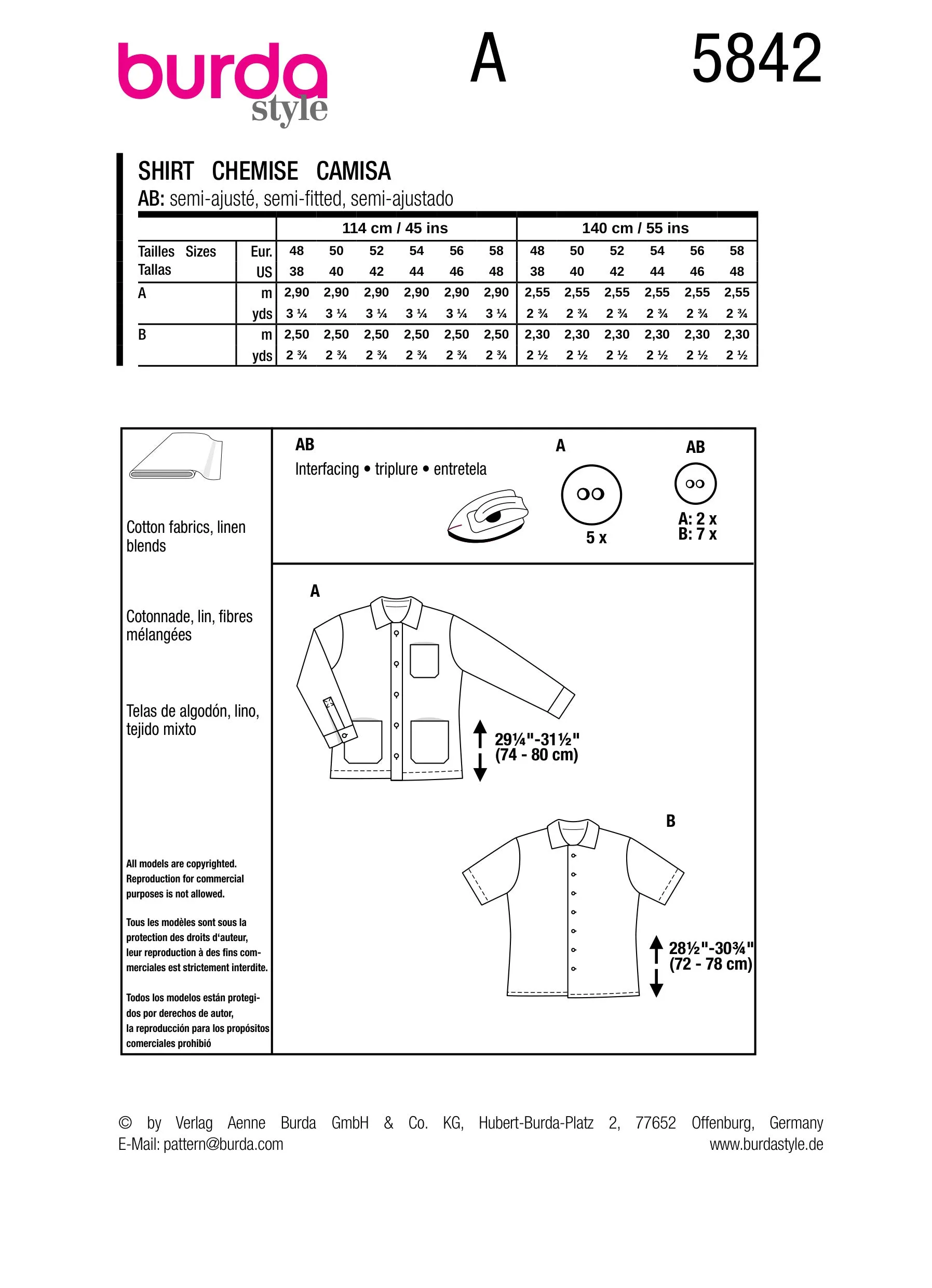 Burda Men's Shirt or Shacket 5842