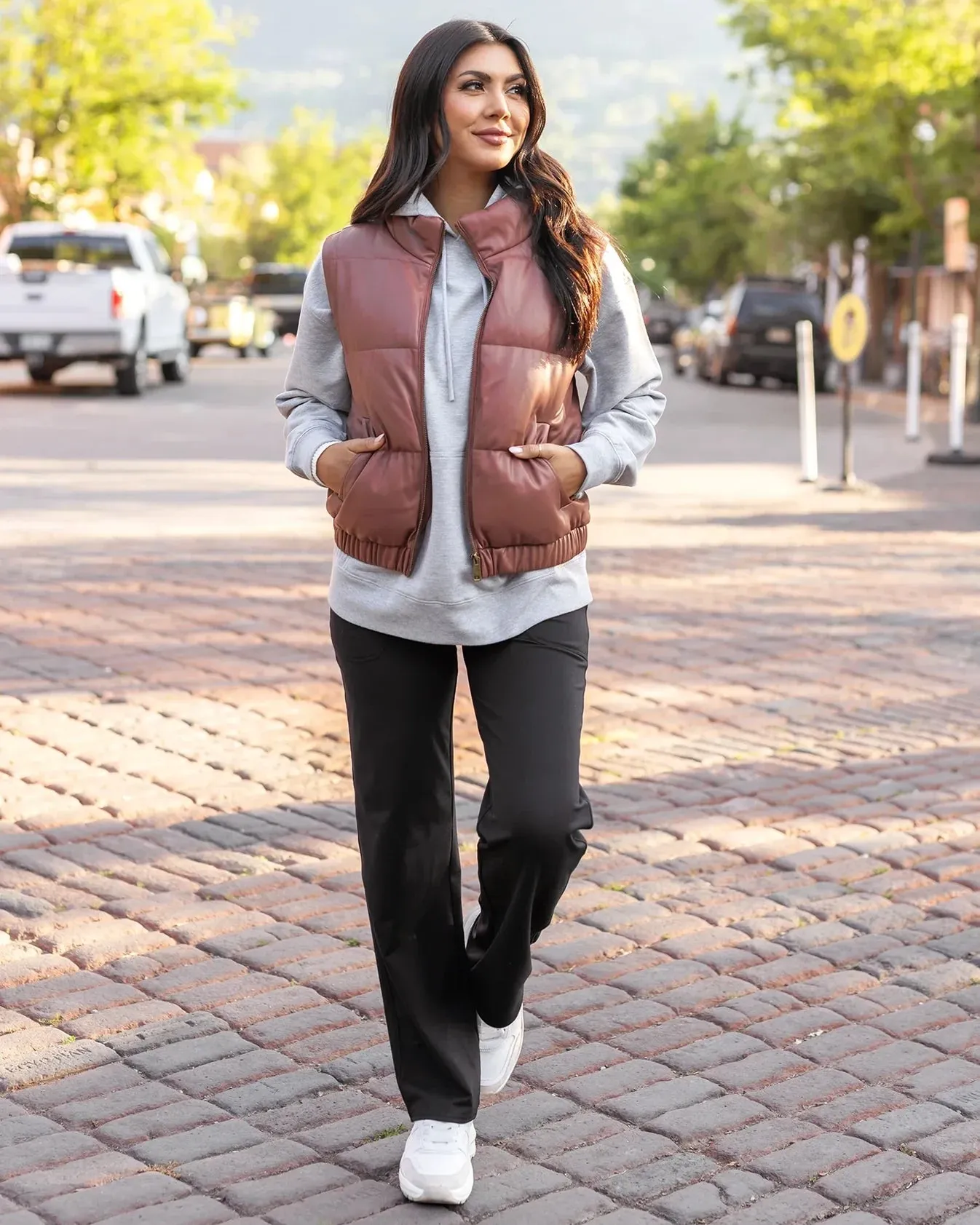 Butter Faux Leather Puffer Jacket/Vest in Clay by Grace & Lace (Ships in 1-2 Weeks)