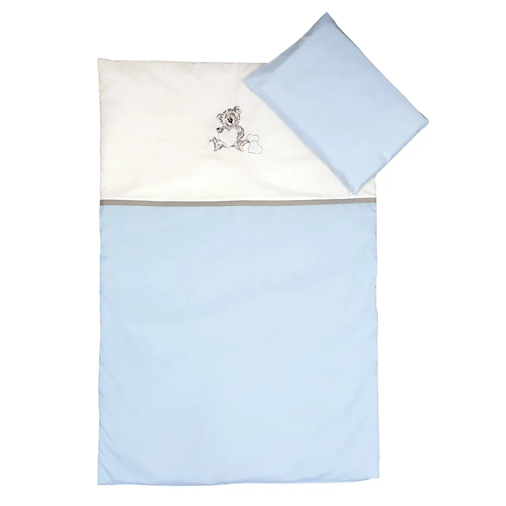 Cabbage Creek 3 Piece Baby Cot Linen Set - Grey Teddy & Blue Heart