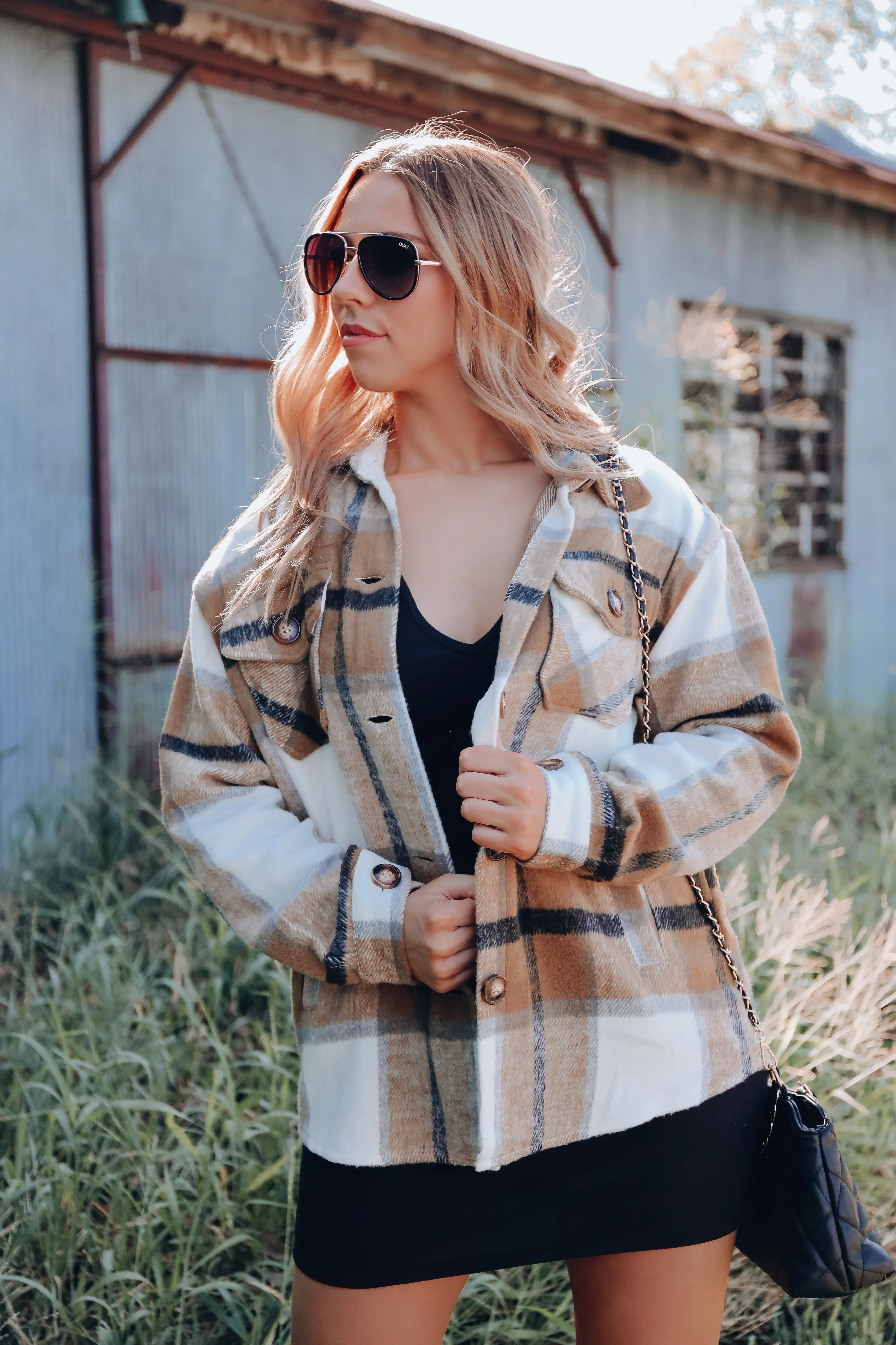 Cammi Plaid Brushed Shacket - Camel