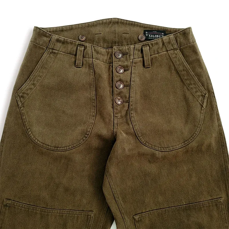 Cargo Pants for Men Loose Mid-Waist Green Coffee Pencil Pants - Vintage Safari Workwear