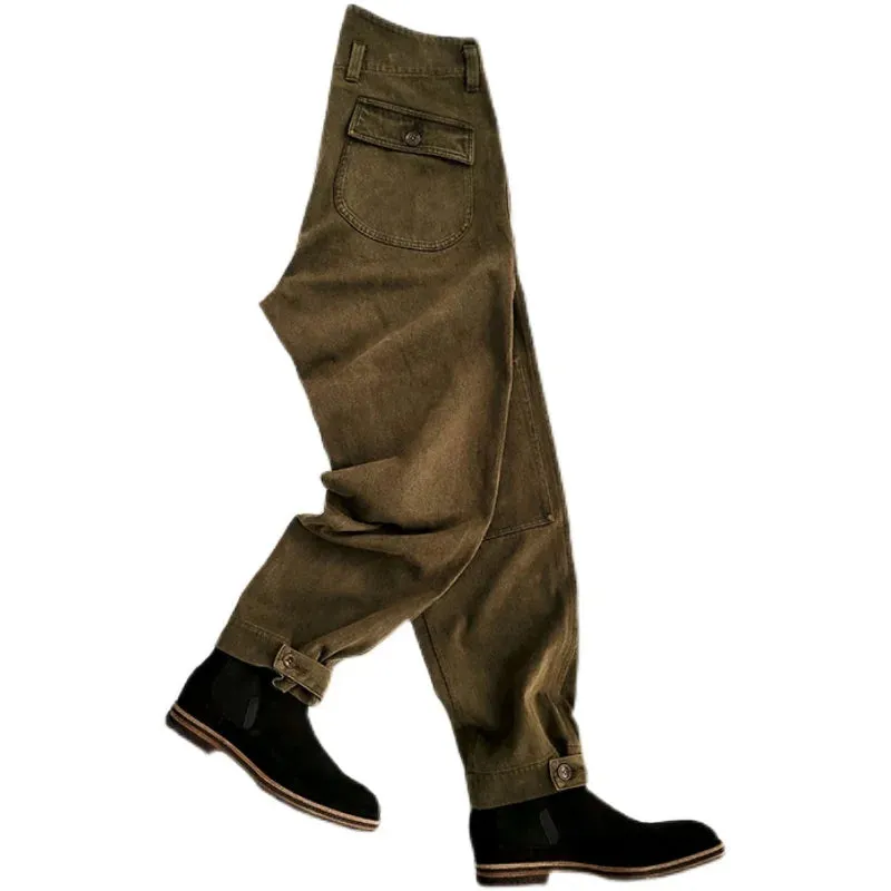 Cargo Pants for Men Loose Mid-Waist Green Coffee Pencil Pants - Vintage Safari Workwear