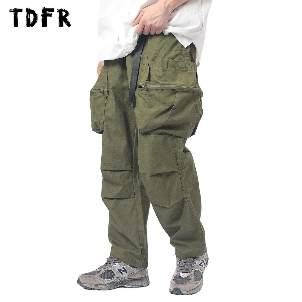 Cargo Pants Mens Pleated Safari Style Solid Color Wide Leg Trousers