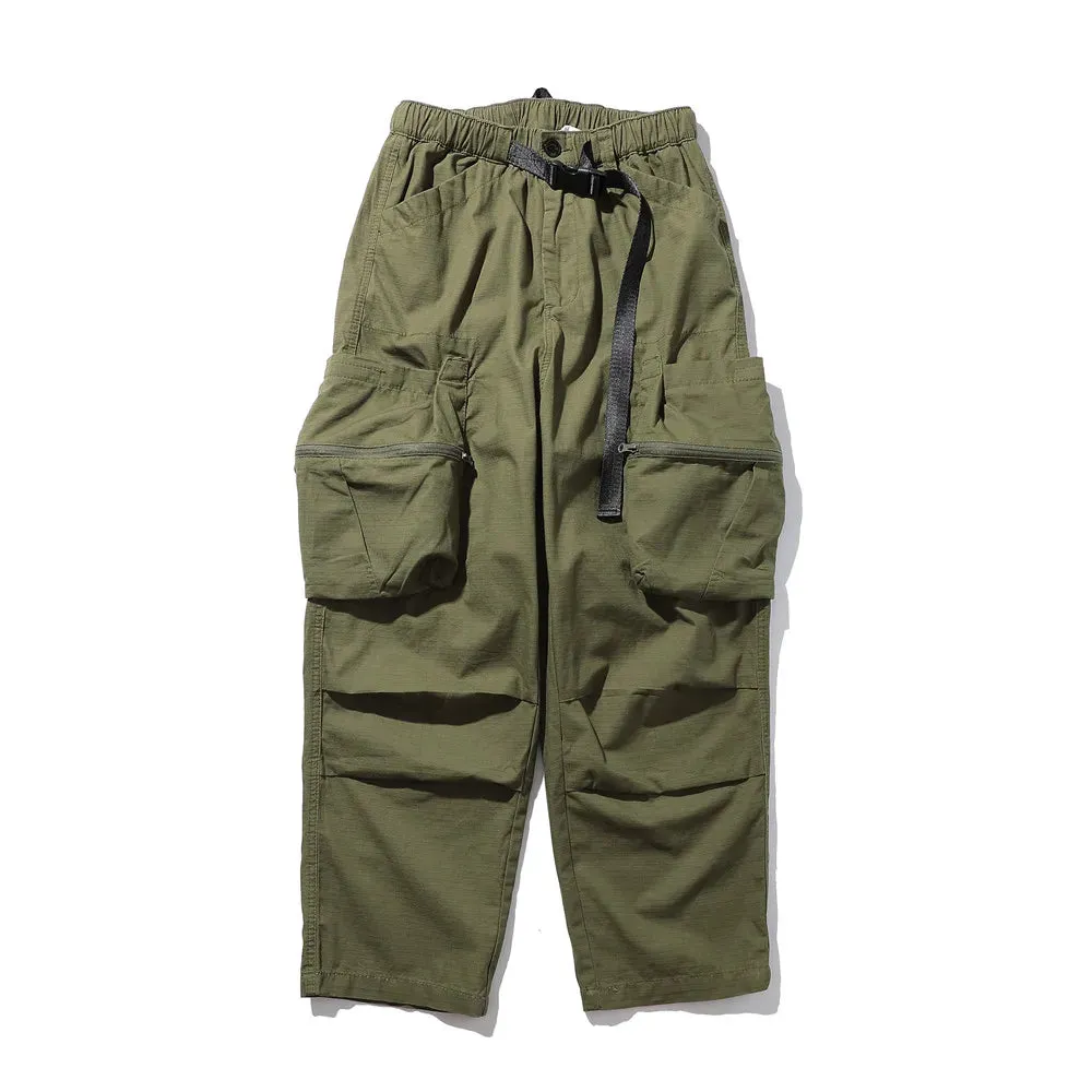 Cargo Pants Mens Pleated Safari Style Solid Color Wide Leg Trousers