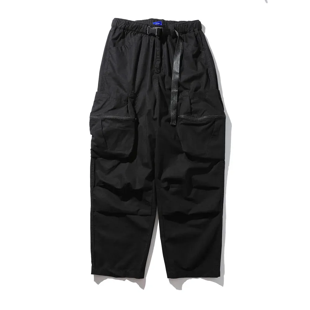 Cargo Pants Mens Pleated Safari Style Solid Color Wide Leg Trousers