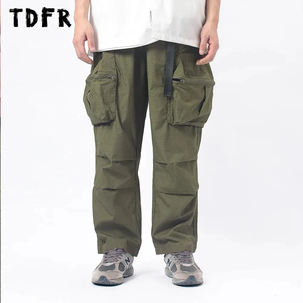 Cargo Pants Mens Pleated Safari Style Solid Color Wide Leg Trousers