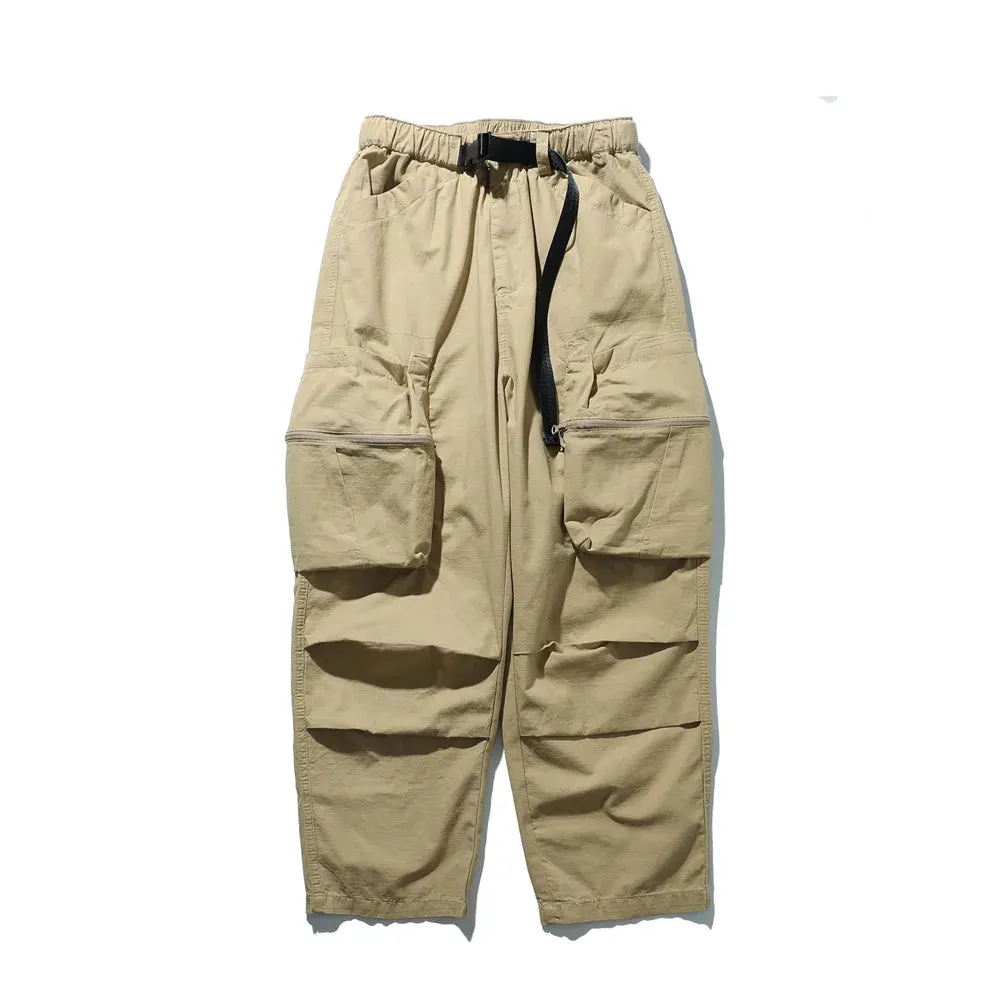 Cargo Pants Mens Pleated Safari Style Solid Color Wide Leg Trousers