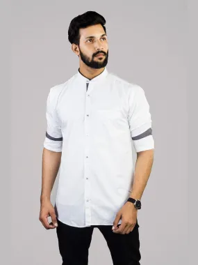 Casual Shirts for Men - Solid Mandarin Collar Cotton Shirt