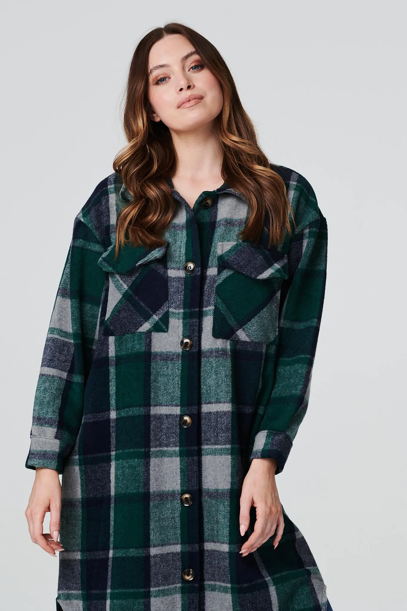 Checked Longline Shacket Coat