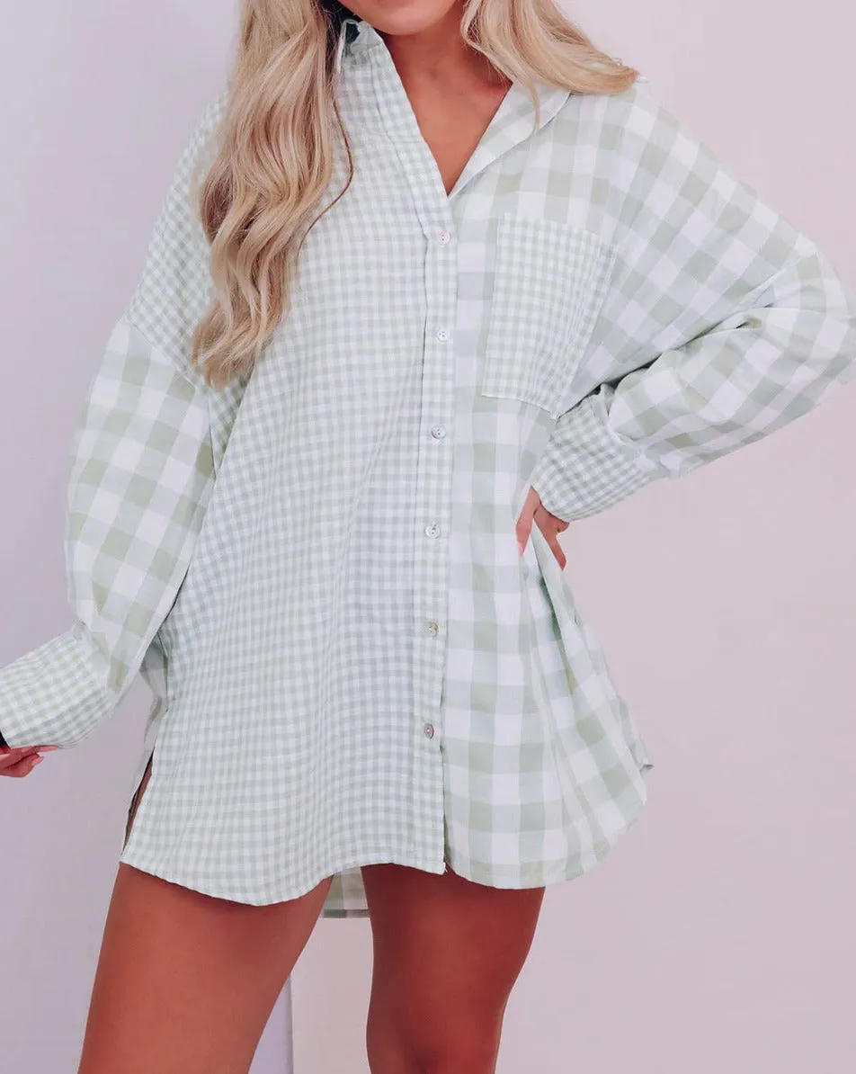 Checker Patchwork Long Sleeve Shirt