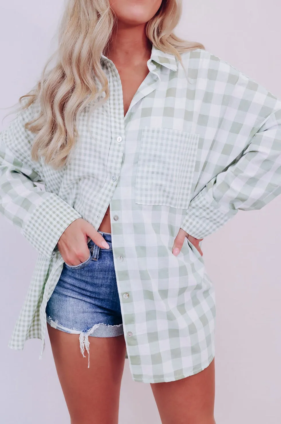 Checker Patchwork Long Sleeve Shirt