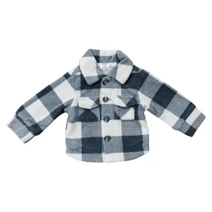 Checkered Sherpa Shacket - Navy