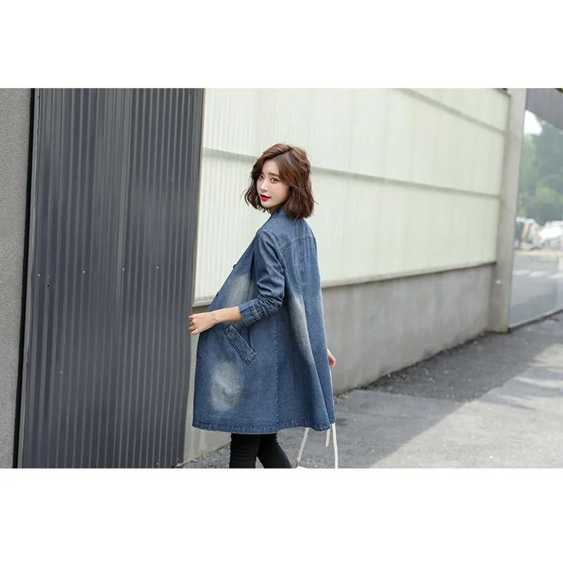 Chic Thin Plus Mid-Length Denim Coat