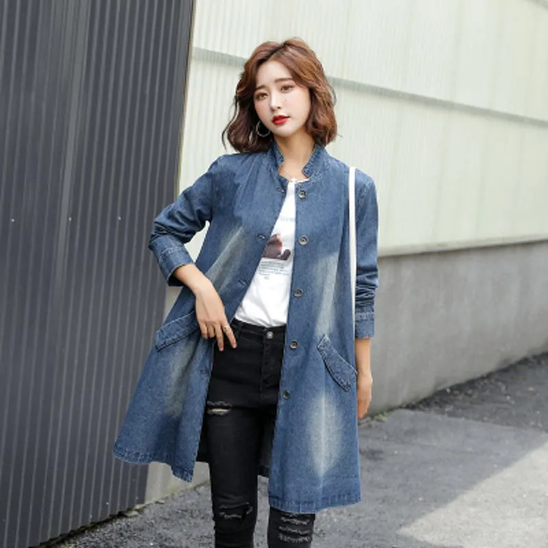 Chic Thin Plus Mid-Length Denim Coat