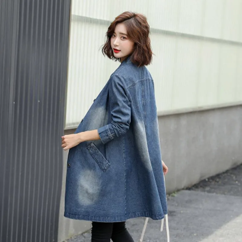 Chic Thin Plus Mid-Length Denim Coat