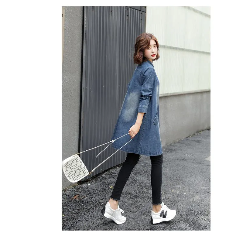 Chic Thin Plus Mid-Length Denim Coat