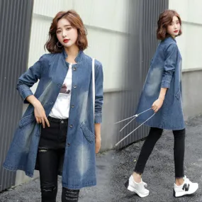 Chic Thin Plus Mid-Length Denim Coat