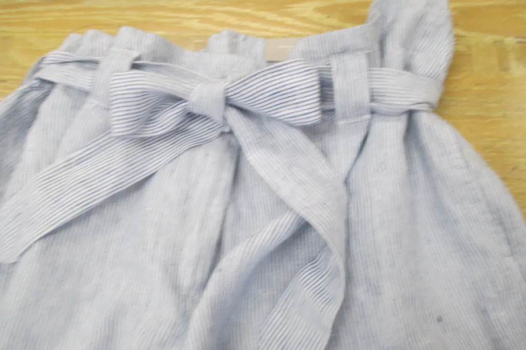 Chico's Linen Tie-Waist Crop Pants, Wide Leg, Blue and White, NWT, Size 3