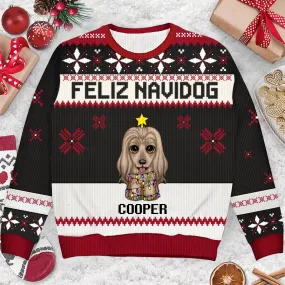 Christmas Big Eyes Dog Feliz Navidog - Personalized Unisex Ugly Sweater