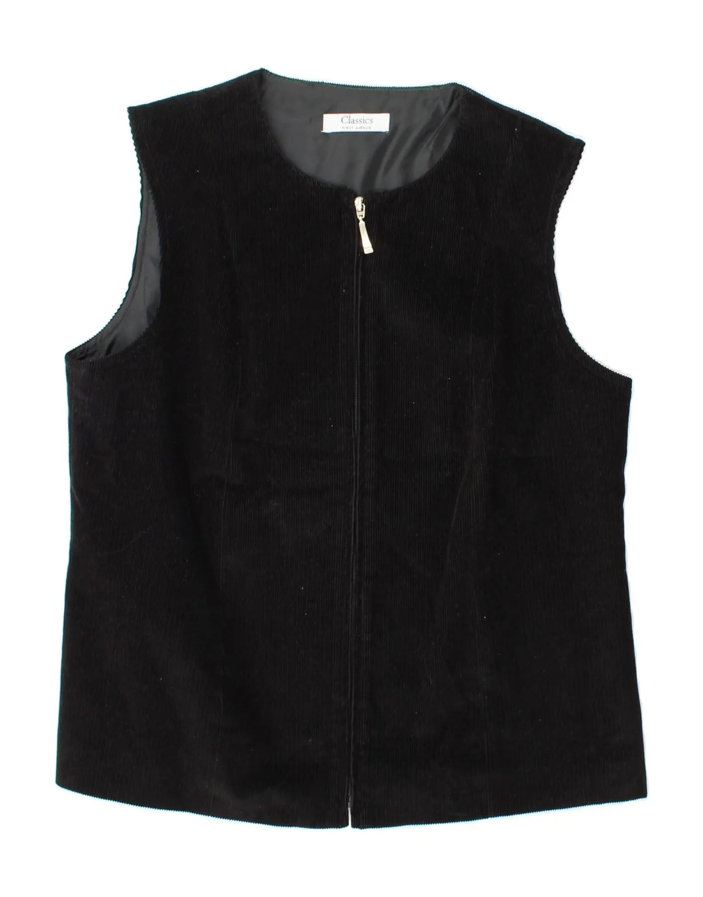 CLASSICS Womens Corduroy Gilet UK 16 Large Black Cotton