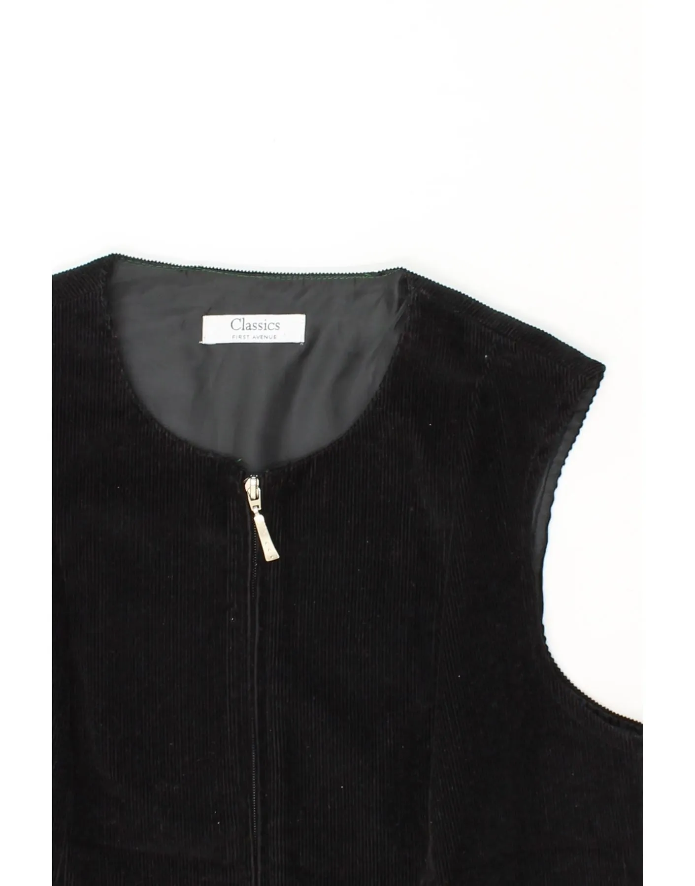 CLASSICS Womens Corduroy Gilet UK 16 Large Black Cotton