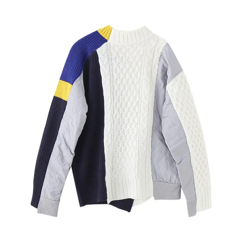 Color Block Knit Stitching Zipper Bomber Jacket