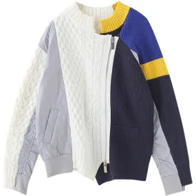 Color Block Knit Stitching Zipper Bomber Jacket