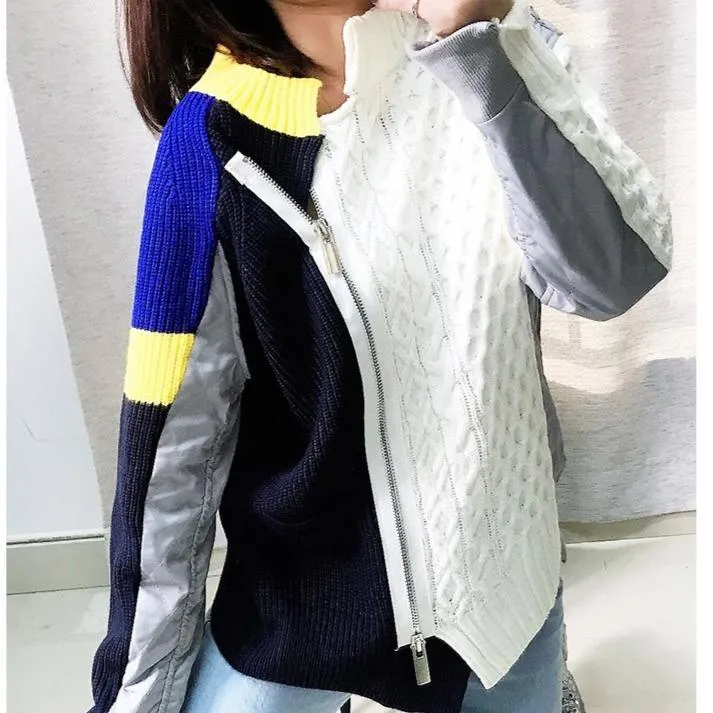 Color Block Knit Stitching Zipper Bomber Jacket