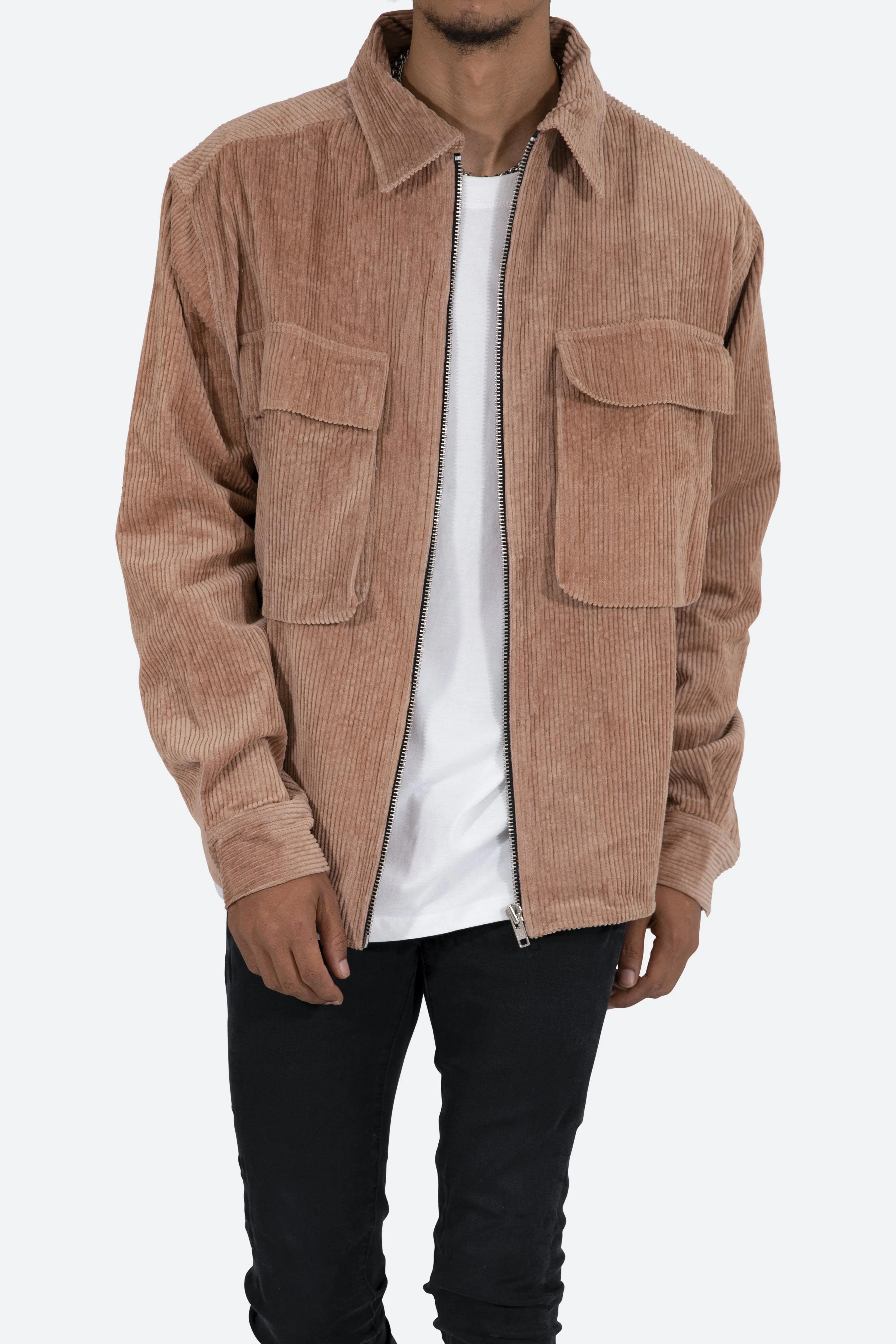 Corduroy Zip Up Shirt - Brown