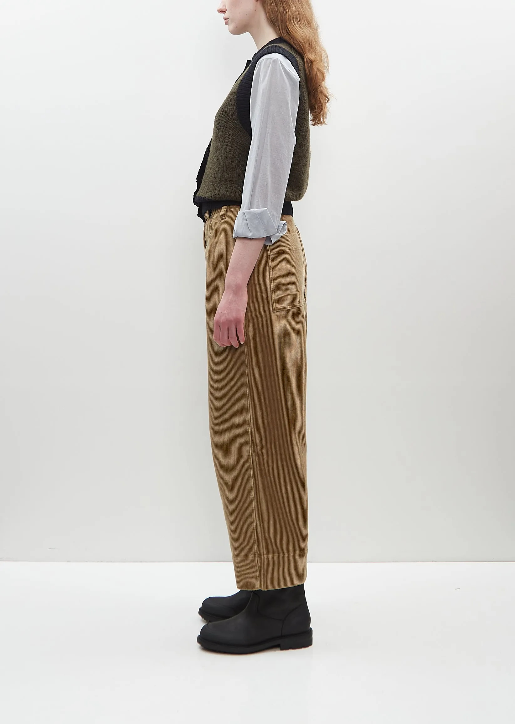 Cotton Corduroy Pleated Crop Trouser